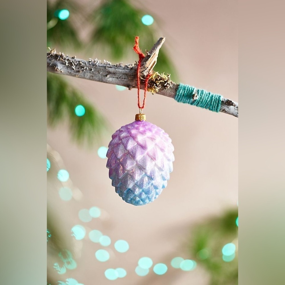 Anthropologie Ombré Pinecone Ornament Purple Blue Glitter NWT